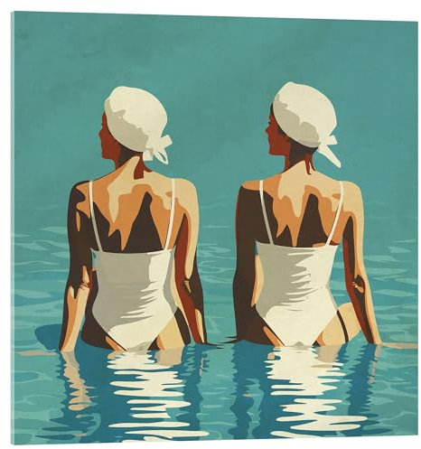 Posterlounge Zwei Freundinnen am Strand Acrylglasbild von Layla Oz 20 x 20 cm Blau Wandbilder Wanddeko