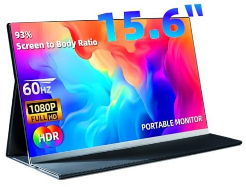 hualink 15.6 Portable Monitor for Laptop - Ultra-Thin 1080P FHD 93% Monitor Screen Ratio 120% sRGB Wide Color HDR USB-C HDMI Display Gaming Monitors with Smart Cover & Stand for PC MAC Phone PS4/5