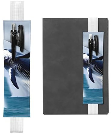 Weißes Leder-Stifthalter, Lesezeichen, YYHWHJDE Wale auf See, Drucke, verstellbares Gummiband, 21,1–4,6 cm, für Notizbücher, Tagebücher, Handbücher, Planer