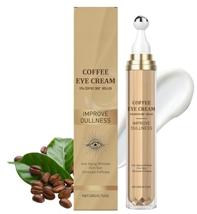 Koffein Augencreme, Niacinamide Augencreme Gegen Falten und Augenringe, Anti-Aging & Friming Eye Cream mit Augenroller, Feuchtigkeits Augenpflege Reduziert Schwellungen, Augenserum Gegen Tränensäcke