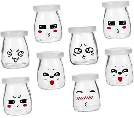 Ipetboom 8 pièces Bouteilles Verre pour Yaourt et Pudding Verre Transparent avec Motifs pour Desserts et Stockage