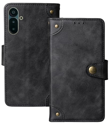 Anybird Retro Flip Leder Tasche Hülle Für Solana Saga Seeker Chapter 2 6.36 Lederhülle Handyhülle Schutz Handy Etui Cover Case Abdeckung (Schwarz)