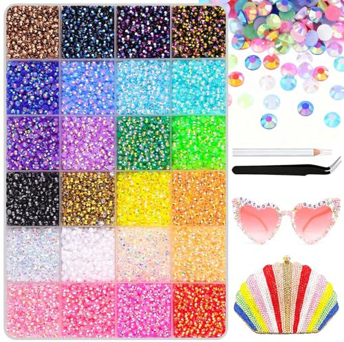 Euablfo 24000 piezas de diamantes de imitación, 24 colores de piedras brillantes para manualidades, diamantes de imitación de piedras preciosas brillantes redondas de 3 mm