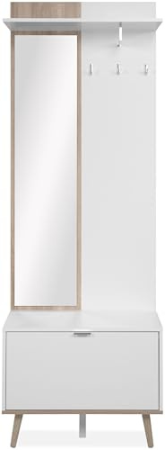 Finori Göteborg 42A Kompaktgarderobe, mit Hutablage, Spiegel und Kleiderstange in weiß/Dekor Sonoma Eiche Maß: B x H x T ca. 70 x 200 x 32 cm