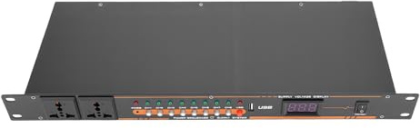 Plyisty Power-Sequenzer-Conditioner mit 10 Ausgängen, Unabhängiger Netzschalter, USB-Anschluss mit Klarem Digitalen Bildschirm, Echtzeitspannung, für Studio-Audiogeräte (EU-Stecker)