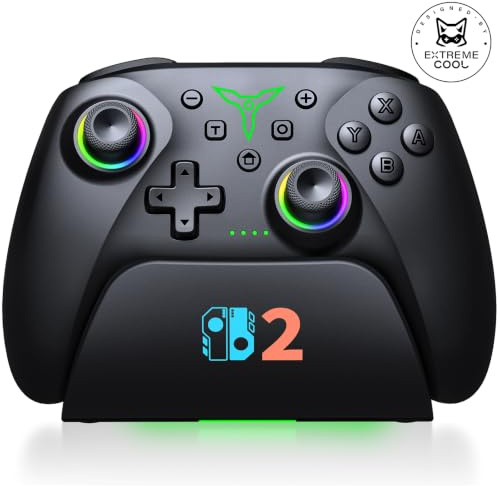 BEBONCOOL HOTS Switch Controller mit Ladestation,kabellos Pro Controller, Aufwachfunktion/Hall-Effect-Joystick/RGB/programmierbar/Turbo/Dual Motor Vibration/15h Akku–für Switch 2/Switch/OLED/Lite