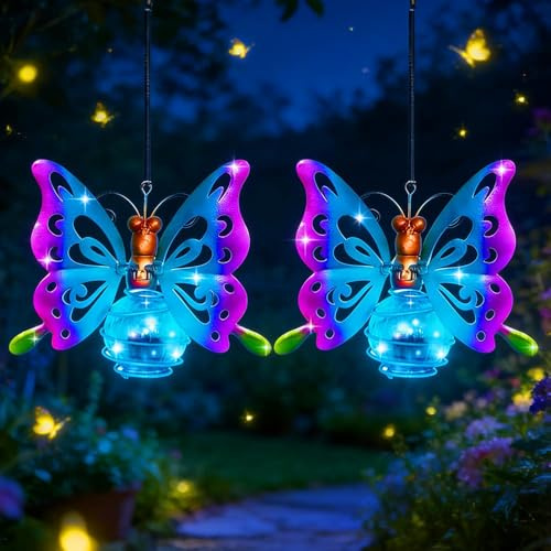 Schmetterling Solarleuchten,2 Kronleuchter Solar Schmetterling Tier Licht | Solarlampen für außen, Solarlampen für Außen