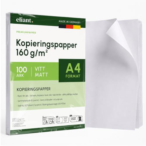 eliant. Tjockt Papper A4 160 g/m² 100 Ark Vitt – Tillverkat i Tyskland