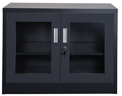 Jet-Line® | Kleiner Aktenschrank | UFA | dunkelgrau | klein | Metallschrank | Büroschrank | Glastüren | anthrazit | Werkzeugschrank | Metallmöbel | Lagerschrank | Abschließbar