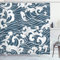 ABAKUHAUS japanische Welle Duschvorhang, Fluss Sturm Retro, Stoffliches Gewebe Badezimmerdekorationsset mit Haken, 175 x 240 cm, Slate Blau Weiß