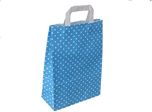 250 Papiertragetaschen Papiertüten Geschenktüten Einkaufstüten Papier Blau Hellblau Punkte Pünktchen Polka Dots weiß 3 Verschiedene Größen zur Auswahl (32+12x40cm)