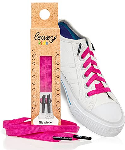 leazy Kids – elastische Schnürsenkel ohne Binden für Kinder – selbstbindende Gummi Schuhbänder flach für Sneaker, Sportschuhe uvm. – Schnellverschluss mit starkem Halt für 6 Ösen pro Seite (Neonpink)