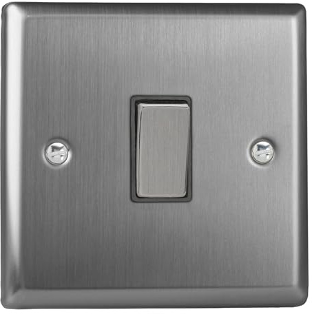 Varilight Single 20A Double Pole Switch - Classic Brushed Steel With Brushed Steel Rocker, XT20D