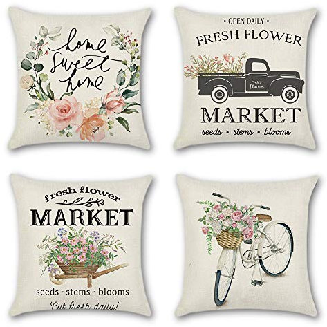 JOTOM Dekorative Kissenbezug Atmungsaktiv Kissenhülle Bunte Dekokissen Sofakissen Bezug Auto Home Bed Büro Cafe Garten Outdoor 45 x 45 cm 4er Set