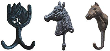 TentHome 3 Stücke Kleiderhaken Wandhaken Garderobe Garderobenhaken Kreative Deko Pferdekopf Wandgarderobe Rustikale Mehrzweckhaken, Antik Braun (Set (3 x verschiedene Haken))