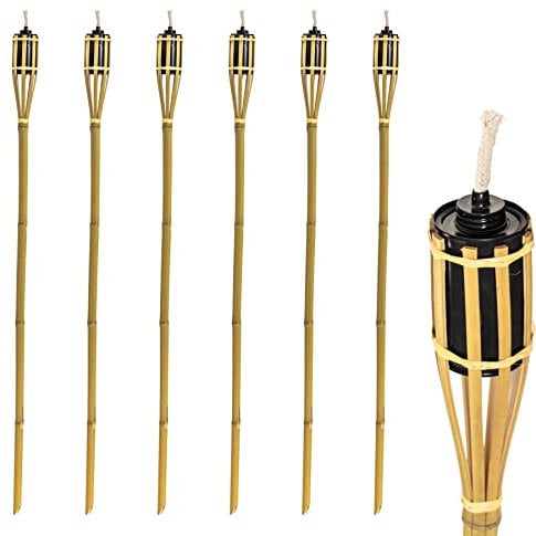 Harbour Housewares Las antorchas de bambú Jardín - Tradicional Tiki aceite de parafina fuego de la linterna - 114cm - Natural - Paquete de 6