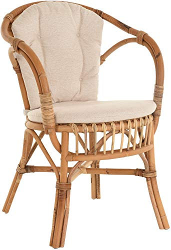Klassischer Flecht-Sessel im skandinavischem Stil/Korb-Stuhl aus Natur-Rattan (Ungeschält Natur mit Kissen)