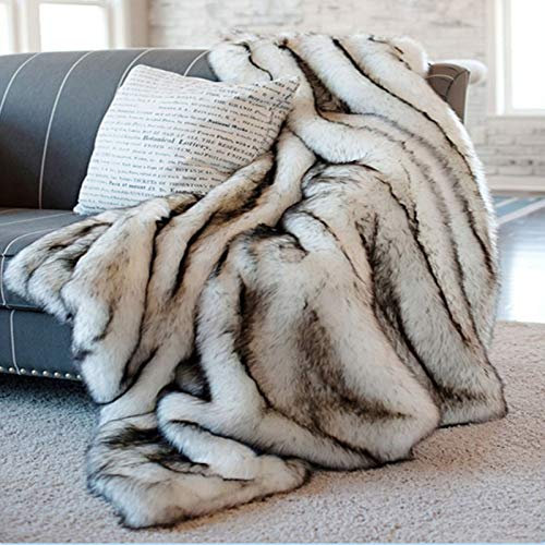 Couverture Renard Imitation Jet Fausse Fourrure Pour Canapé Canapé Lit Luxueux Imitation Fox Couverture Couverture Faux Cuir Couverture PV Vers Le Bas Lit Blanket Pied D'hiver Throw-60X150 cm