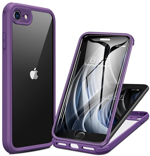 Miracase iPhone SE 2020 Case/iPhone 8 Case with Built-in Glass Screen Protector, Full-Body Rugged Clear Bumper Case for iPhone SE 2020/ iPhone 8, Purple