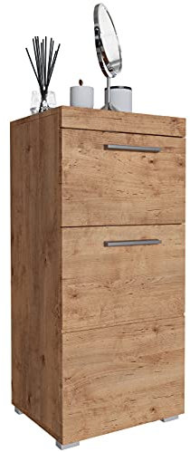 Newroom Kommode Badezimmer Schrank Wildeiche mit viel Stauraum - 37x79x31 cm (BxHxT) - Badezimmerschrank Holz Badkommode Badezimmermöbel - [Trinity.Ten]