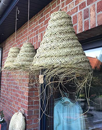 Suspension luminaire doum en osier tressé (M : 40x30cm, Cône)