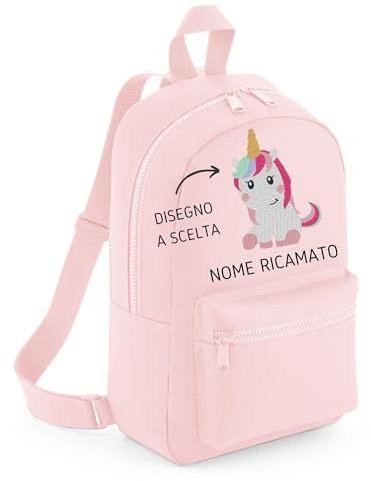 MAYRA Zainetto Mini Personalizzabile per Bambino e Bambina in Tessuto Impermeabile | Zaino, Sacca per Asilo Nido Scuola Materna | Personalizzato con Ricamo Nome e Disegno Animali (Rosa, M)