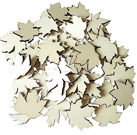 JIHUOO 100 Stück Holz Ahornblatt Naturholzscheiben Streudeko Holz Blätter Deko Holzstücke Holzscheiben Holzdeko für Basteln Handwerk