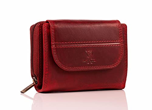 MATADOR Portefeuillepour Femme en Cuir Véritable avec Protection RFID certifié TÜV | Porte Monnaie Femme avec boîte Cadeau | Porte-Monnaie avec YKK Fermeture éclair | Porte-Cartes Rouge