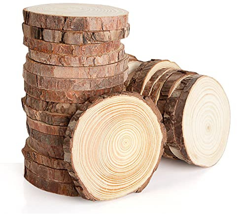 30 Stück Holzscheiben, 9-10 cm Holz Log Scheiben, Runde Unbehandelte Baumscheiben, 1cm Dicke Ungebohrte Holzkreise, Unvollendete Holzkreise für Dekoration, Weihnachten, DIY Handwerk Holzschreiben