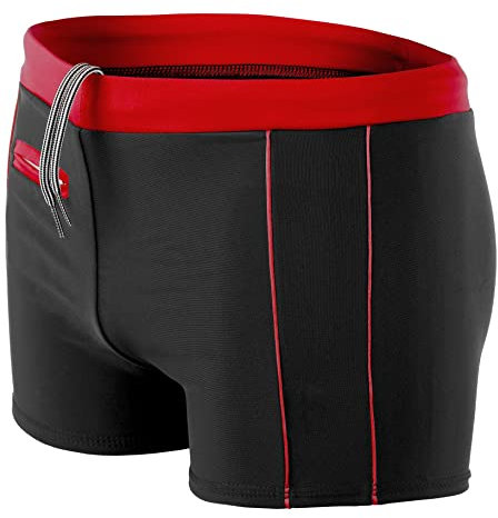 Aquarti Bañador para Hombre Tipo Boxer, 010 Negro/Rojo, L