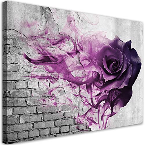 Feeby 1-teilig Leinwandbild XXL 120x80 cm Textur Abstraktion Wand Wandbild Kunst Bilder Schlafzimmer Deko Wohnzimmer Blume Rose Rauchen Violett