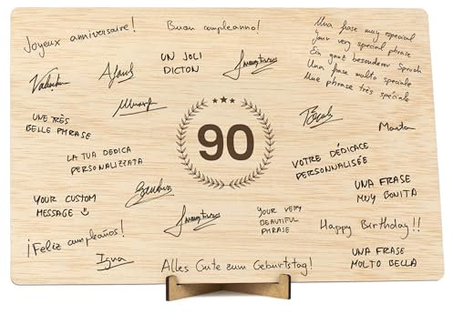 CONTRAXT Holzschild zum 90. Geburtstag Geschenk & Dekoration für Männer & Frauen Gästebuch-Alternative für Opa & Oma zum Jubiläum (90)