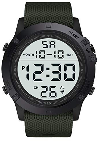 Singular-Point Montre Militaire Numérique pour Homme avec Grand Cadran Analogique et LED Numérique, Digital Montre Bracelet Homme Garçon, Chronographe, Bracelet en Résine,AF375J