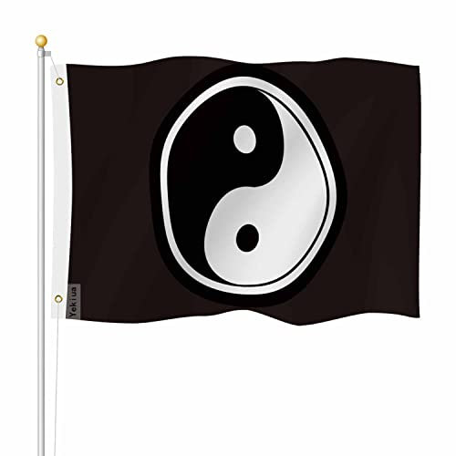 Yekiua Ying-Yang-Symbol-Flagge, 90x150 cm, Tagnacht gegenüberliegende Kräfte, UV-geschütztes Banner, langlebige Flagge für den Innen- und Außenbereich mit Messingösen, lebendige Farbe, Schwarz,Weiß