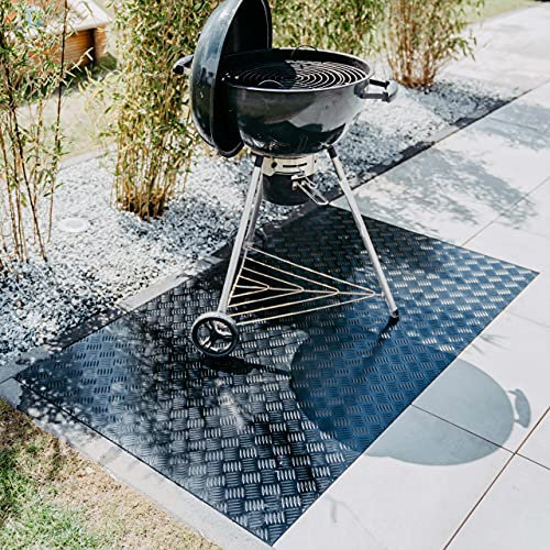 PROFOLIO Tappetino per barbecue nero per tutte le griglie, protezione dal calore e dalle scintille, tappetino ignifugo per barbecue a gas, griglia elettrica e carbonella, 140 x 90 cm, dimensioni a