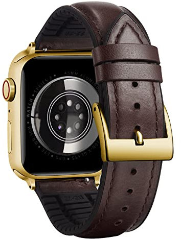 BINLUN Kompatibel mit Apple Watch Armband 42mm 41mm 40mm 38mm Lederarmband Ölwachsleder Silikon Ersatzarmband Passt für iWatch SE3/2/1 Series 11 10 9 8 7 6 5 4 3 2 1(Braun-Gold)