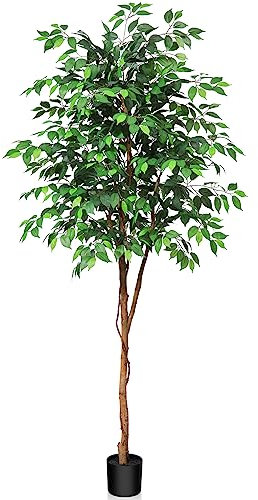 Kazeila Plante Artificielle Interieur 210cm Arbre Artificiel Ficus avec Troncs Naturels Fausse Plante Grande pour Intérieur Extérieur Maison Décoration