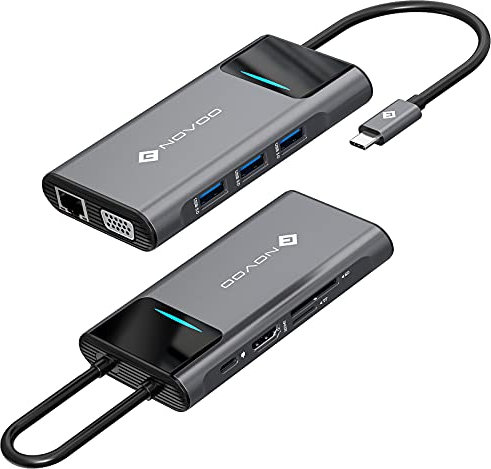 NOVOO Docking Station 9 in 1, Hub USB C Dual HDMI, Multiporta Dock USB C a USB x 4, PD 100W, Gigabit Ethernet, lettore di schede SD/TF, docking station per MacBook Air Pro HP Dell XPS