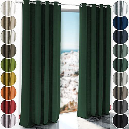 Schuette® Verdunkelungs-Vorhang Gardine mit Ösen ● Millenium Velvet: Dark Forest (Dunkelgrün) ● 250x135 cm Höhe x Breite (1 Stück) ● Knitterfrei Pflegeleicht Thermo Blickdicht & stark Abdunkelnd