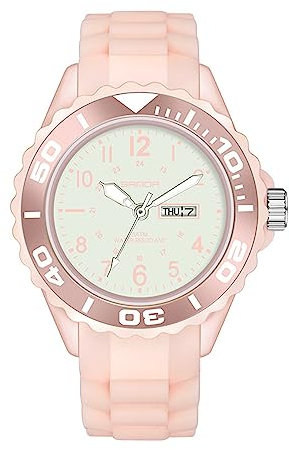 FORSINING Damen-Armbanduhr, analoge Quarz-Sport-Armbanduhr, Silikon-Armband, wasserdicht, Krankenschwester-Armbanduhr, Kalender, Datumsanzeige, 24 Stunden mit Sekundenzeiger, rose