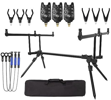 Tiandirenhe Verstellbarer, einziehbarer Karpfen-Angelrutenständer, Angelruten-Pod, Karpfenständer mit 3 Bissanzeigern, 3-teiliges Köder-Swinger-Tackle-Set, Zubehör
