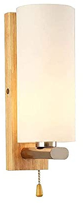 HWSY Applique Murale E27 avec Interrupteur à Tirette câblé Japonais Applique Murale en Bois Base Industrielle Applique Murale Abat-Jour en Verre pour Chambre Salon Villa Couloir Interesting