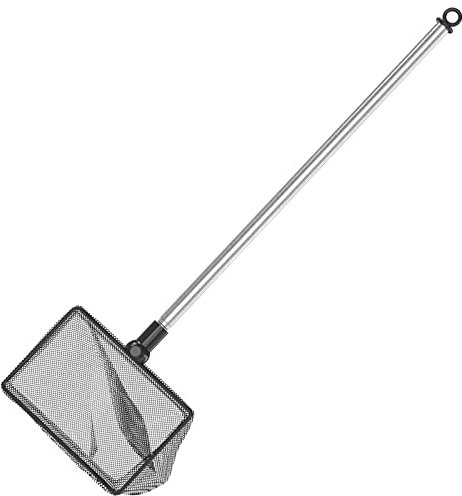 Pawfly 10cm Aquarium Fischkescher mit Teleskop-Edelstahlgriff Kleiner quadratischer Kescher mit weicher feiner Masche Schlammabsaugung Reinigungsnetz für Aquarien kleine Koi-Teiche und Pools