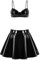 inhzoy Frauen Lack Leder Latex Outfit Wetlook Rock Crop Tank Top Set Damen Gogo Outfit Sexy Wetlook Bra Mini Faltenrock Skaterrock Set Schwarz_A S