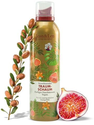 Jean & Len Verwöhnender Traumschaum Arganöl & Feige, Gel-to-Mousse Technologie, mit Vitamin E und pflanzlichem Glycerin, Duschschaum, ohne Parabene & Silikone, 200 ml