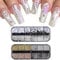 3D Nail Charms, 2 Boxes Multi-Shape Nail Art Charms Nail Rhinestones Flat Nail Pearls Gold Silver Caviar Beads Crystal Nail Gems for Nail Art Decoration DIY Crafts (F)