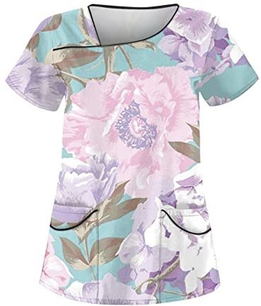 Saymany Kasaks Altenpflege Damen, Pflegeuniform Damenbekleidung In Großen Größen Ärztin Kostüm Shirt Damen Elegant Kasack Damen Arbeitskleidung Damen Krankenschwester Kleidung(2-Light Purple,XXL