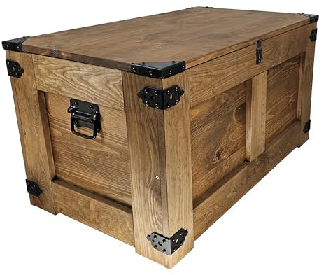 CREATIVE COOPER boîte en Bois, Coffre à trésor, boîte de Rangement, Table, Table Rustique en Bois, Table Basse, Coffre à Jouets, 77x49x45 cm, Coffre en Bois Artisanal, Huile de Bois Eco Brun