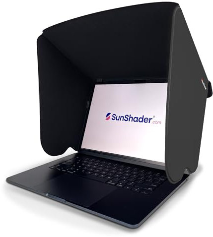 SunShader Laptop-Sonnenblende – Gummi-Clips, schmale Lünette, Computer-Sonnenblende für Arbeiten im Freien, US-Patent 10963010 (M, Anthrazitgrau), 4 Stück