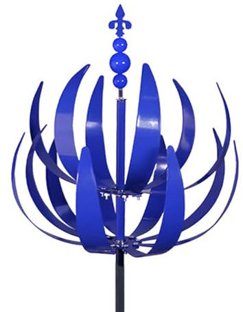 Molino de viento de lirio de lirio azul, escultura de viento de lirio giratorio de 360 grados, molino de viento de metal, resistente al óxido y a la decoloración, decoración para patio y patio